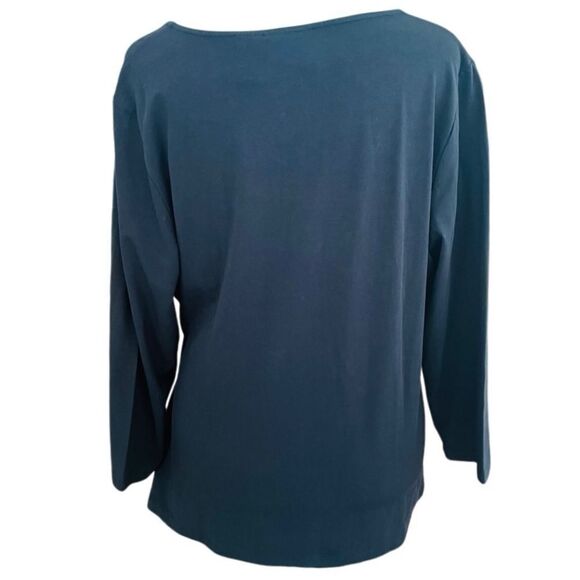 Chico’s black Surplice faux wrap top with side ruching, 3/4 sleeves sz 2 (12/L) - Picture 4 of 6